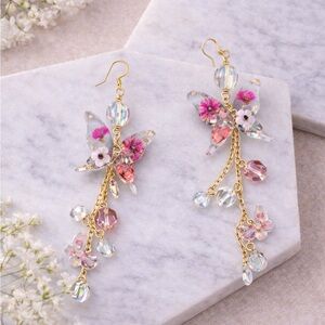 Butterfly Resin Earrings with Real Pressed Flowers One-of-a-Kind Floral Jewelry